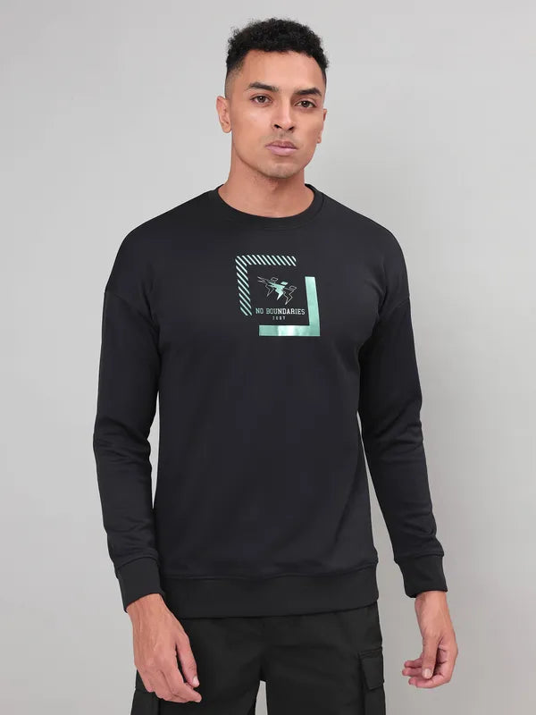 Men Printed Slim Fit Crew Neck Sweatshirt with ELASTO PLUS