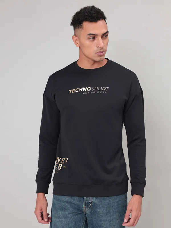 Men Printed Slim Fit Crew Neck Sweatshirt with ELASTO PLUS