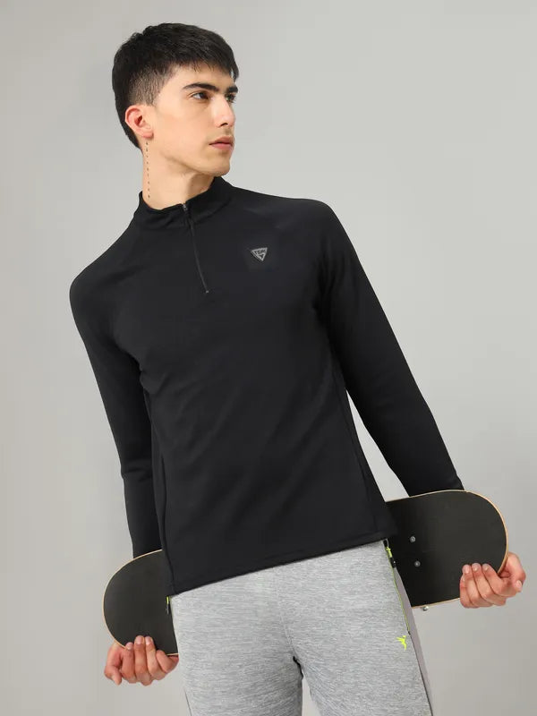 Men Solid Slim Fit Mock Neck Sports Sweatshirt with ELASTO PLUS