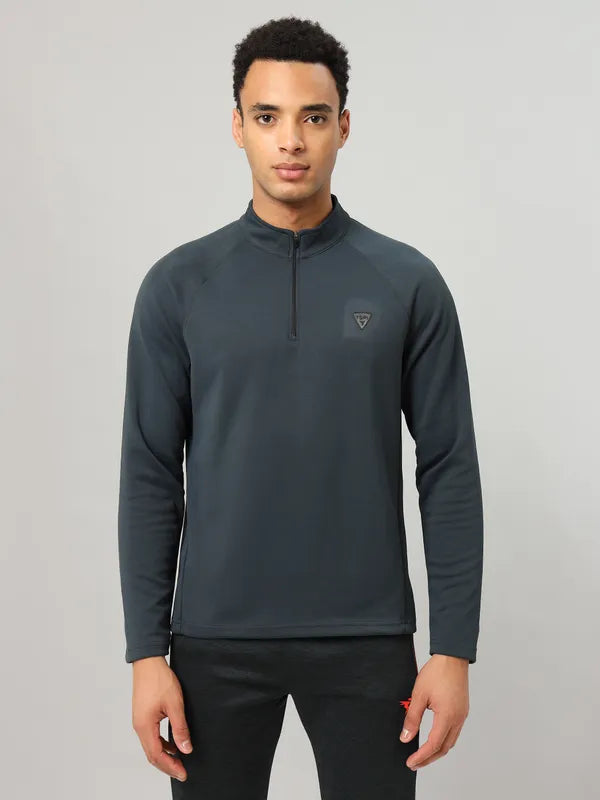 Men Solid Slim Fit Mock Neck Sports Sweatshirt with ELASTO PLUS