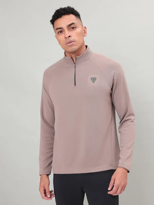 Men Solid Slim Fit Mock Neck Sports Sweatshirt with ELASTO PLUS