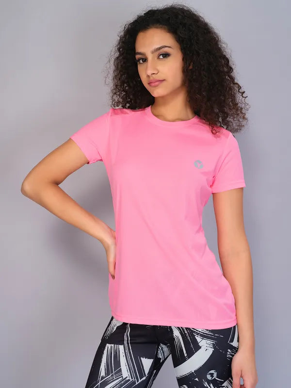 Women Solid Slim Fit Crew Neck T-shirt with TECHNO COOL