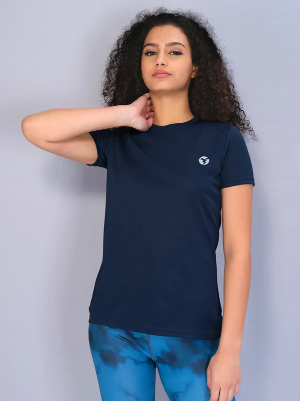 Women Solid Slim Fit Crew Neck T-shirt with TECHNO COOL