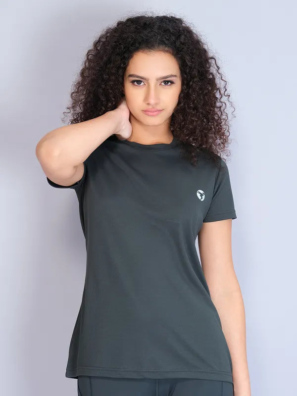 Women Solid Slim Fit Crew Neck T-shirt with TECHNO COOL