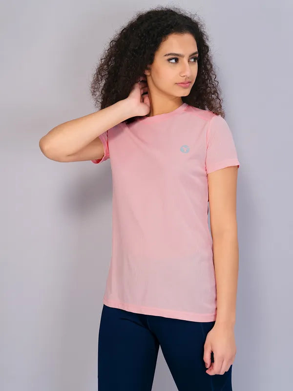 Women Solid Slim Fit Crew Neck T-shirt with TECHNO COOL