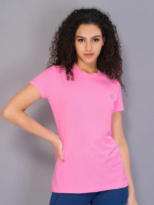 Women Solid Slim Fit Crew Neck T-shirt with TECHNO COOL
