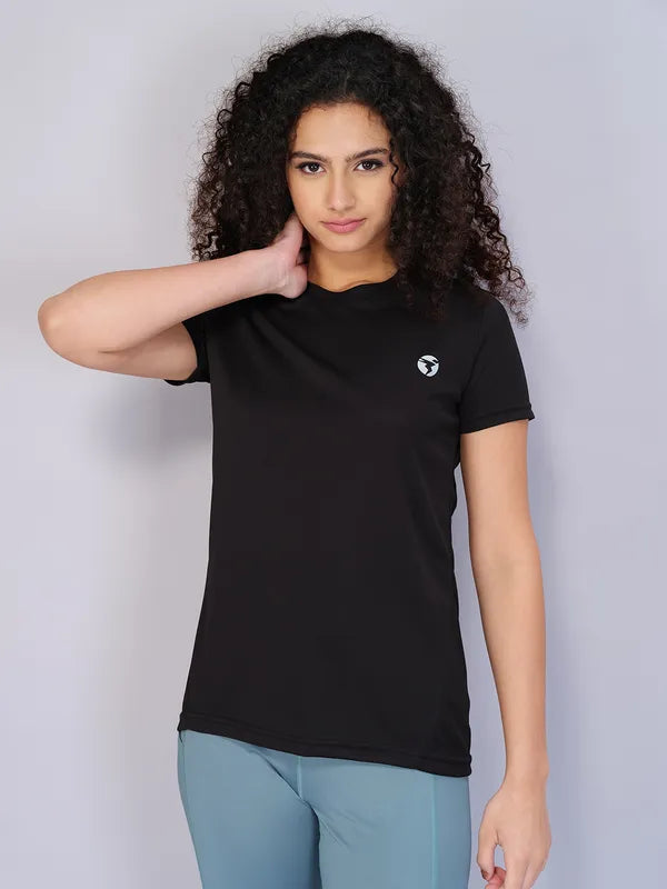 Women Solid Slim Fit Crew Neck T-shirt with TECHNO COOL