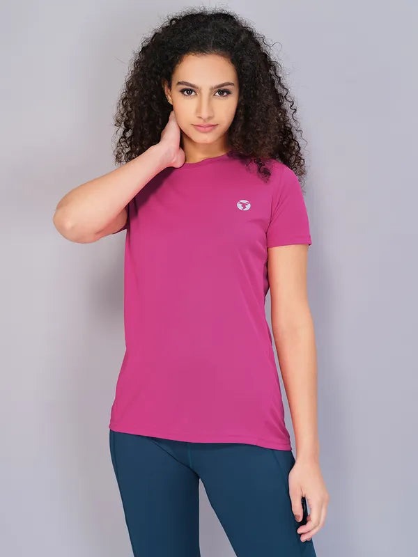 Women Solid Slim Fit Crew Neck T-shirt with TECHNO COOL