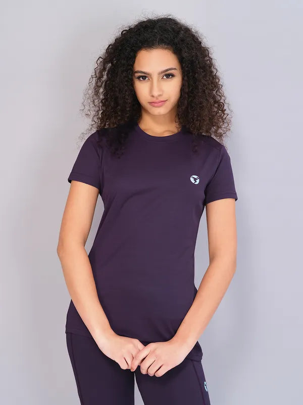 Women Solid Slim Fit Crew Neck T-shirt with TECHNO COOL