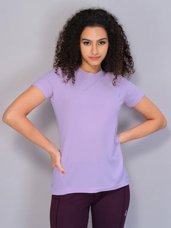 Women Solid Slim Fit Crew Neck T-shirt with TECHNO COOL