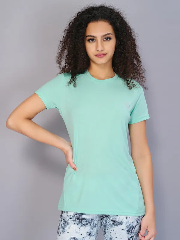 Women Solid Slim Fit Crew Neck T-shirt with TECHNO COOL