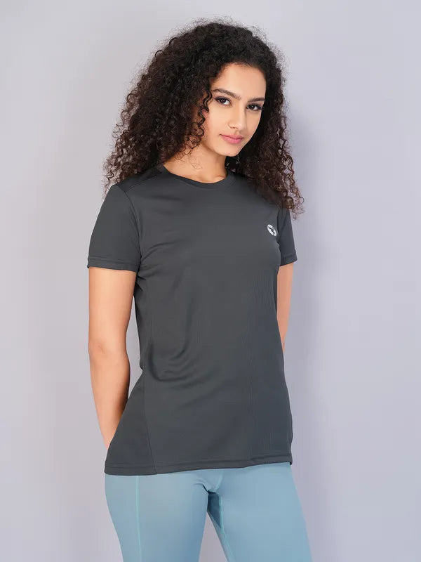 Women Solid Slim Fit Crew Neck T-shirt with TECHNO COOL