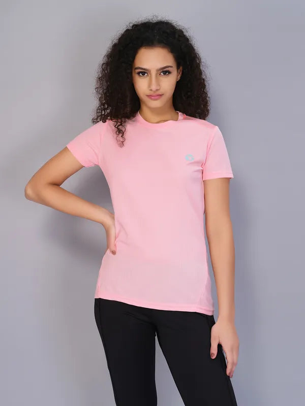 Women Solid Slim Fit Crew Neck T-shirt with TECHNO COOL