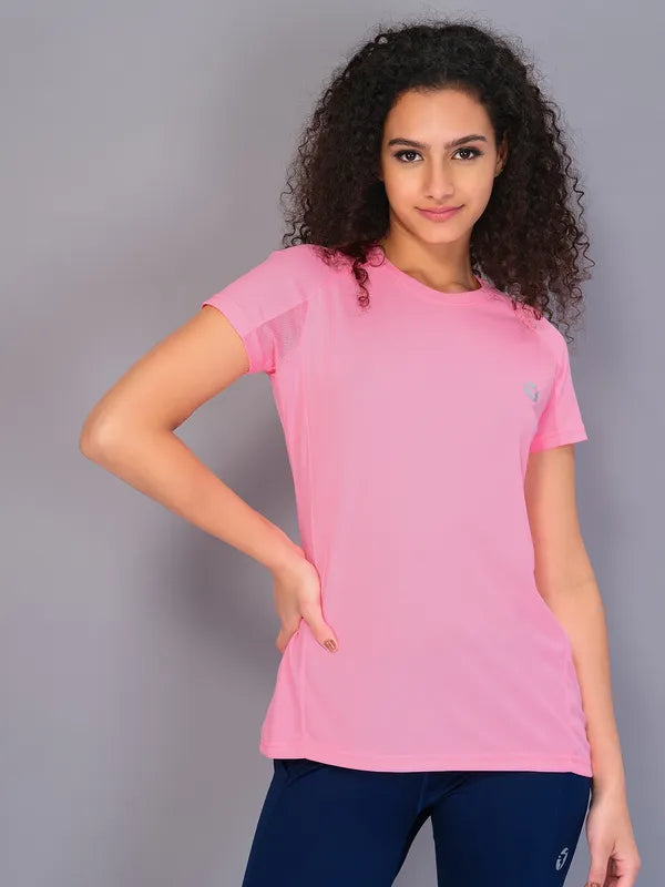 Women Solid Slim Fit Crew Neck T-shirt with TECHNO COOL