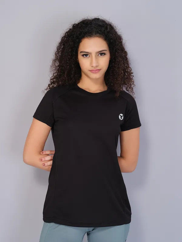 Women Solid Slim Fit Crew Neck T-shirt with TECHNO COOL