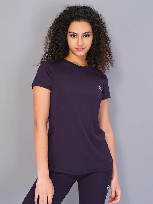 Women Solid Slim Fit Crew Neck T-shirt with TECHNO COOL