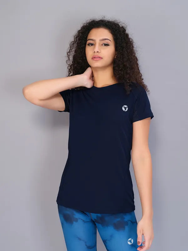 Women Solid Slim Fit Crew Neck T-shirt with TECHNO COOL