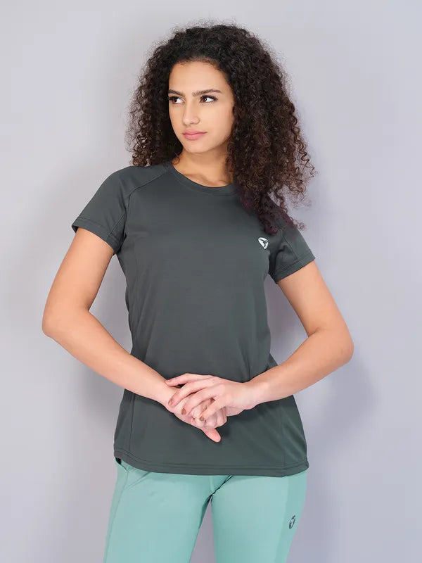 Women Solid Slim Fit Crew Neck T-shirt with TECHNO COOL