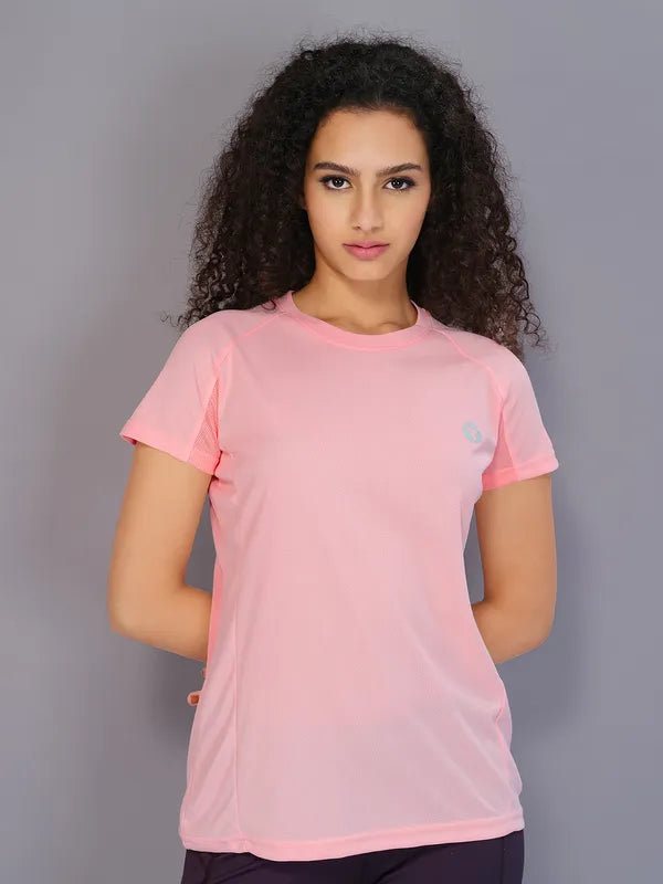 Women Solid Slim Fit Crew Neck T-shirt with TECHNO COOL
