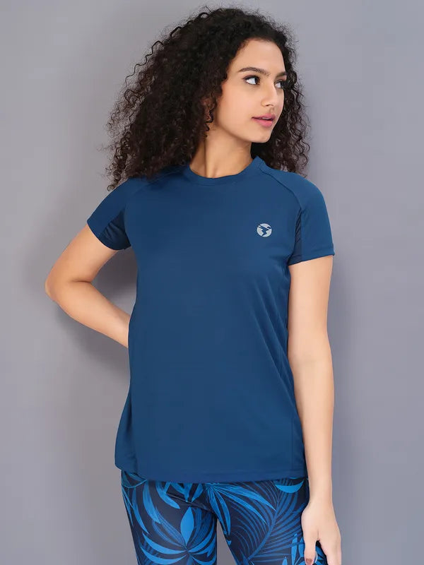 Women Solid Slim Fit Crew Neck T-shirt with TECHNO COOL