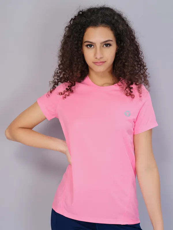 Women Solid Slim Fit Crew Neck T-shirt with TECHNO COOL