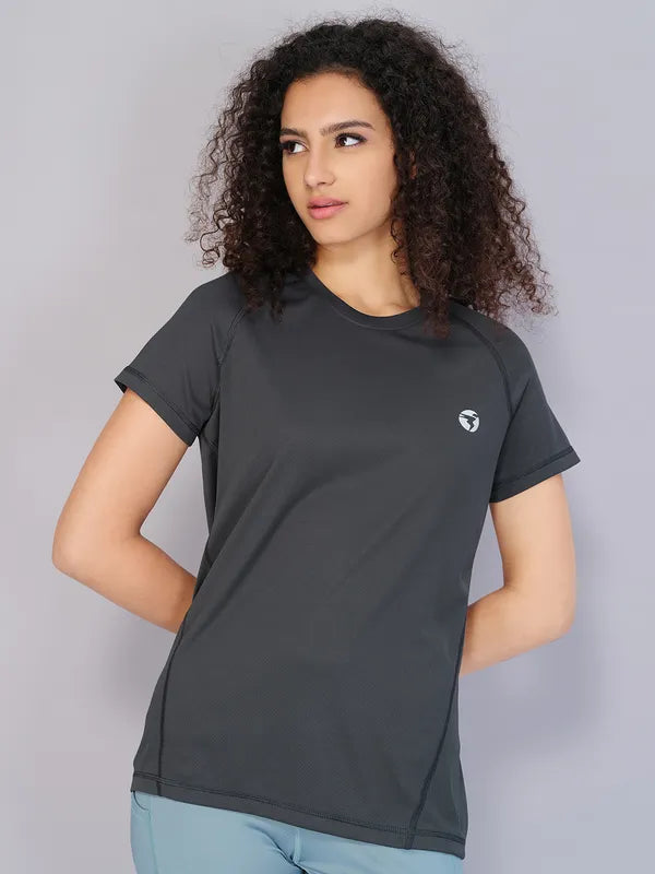 Women Solid Slim Fit Crew Neck T-shirt with TECHNO COOL