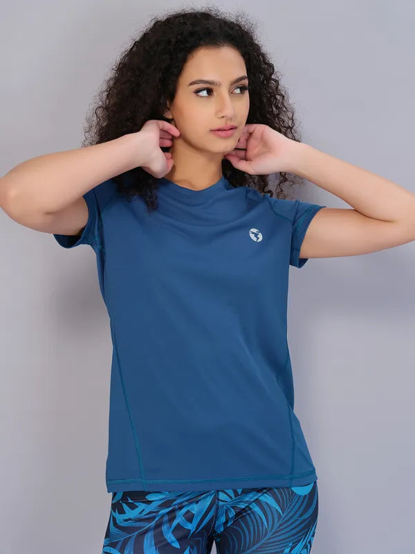 Women Solid Slim Fit Crew Neck T-shirt with TECHNO COOL