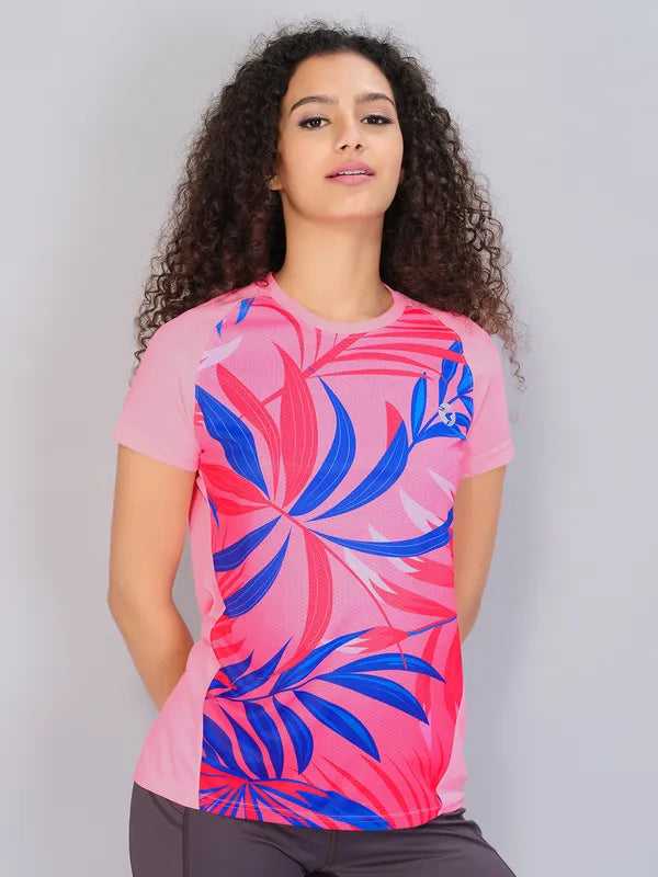 Women Printed Slim Fit Crew Neck T-shirt with TECHNO COOL
