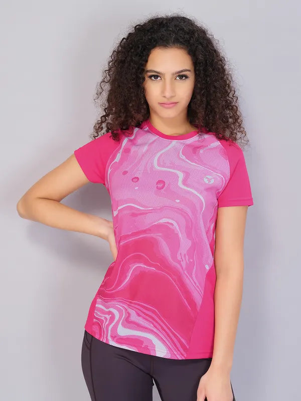 Women Printed Slim Fit Crew Neck T-shirt with TECHNO COOL