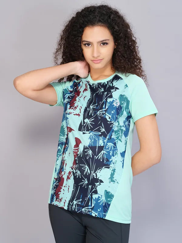 Women Printed Slim Fit Crew Neck T-shirt with TECHNO COOL