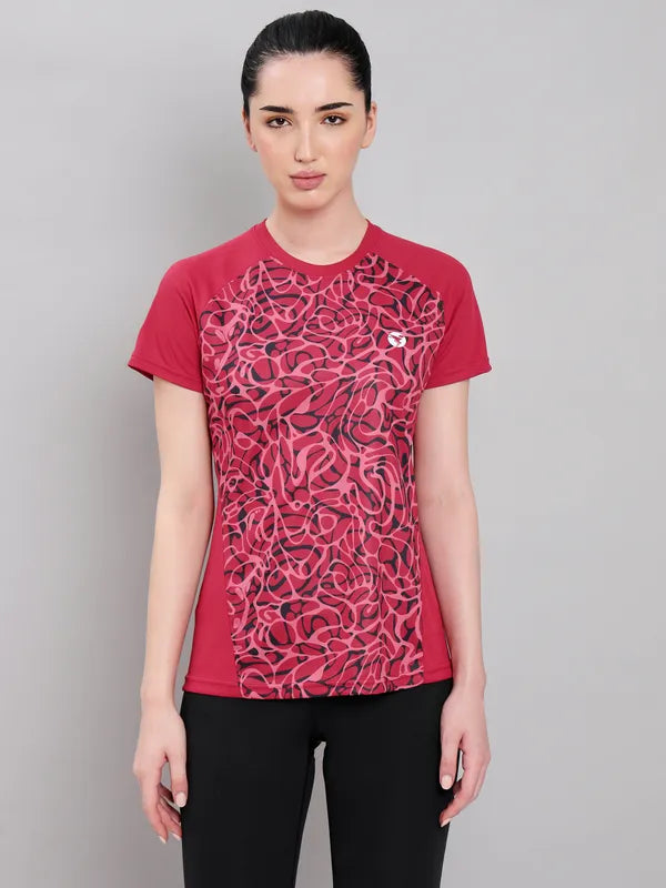 Women Abstract Print Slim Fit Crew Neck T-shirt with TECHNO COOL+
