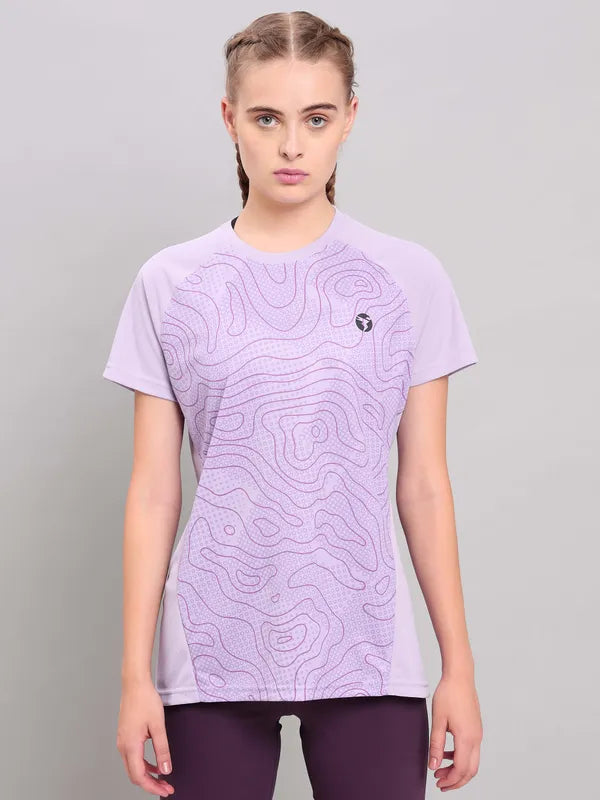 Women Abstract Print Slim Fit Crew Neck T-shirt with TECHNO COOL+