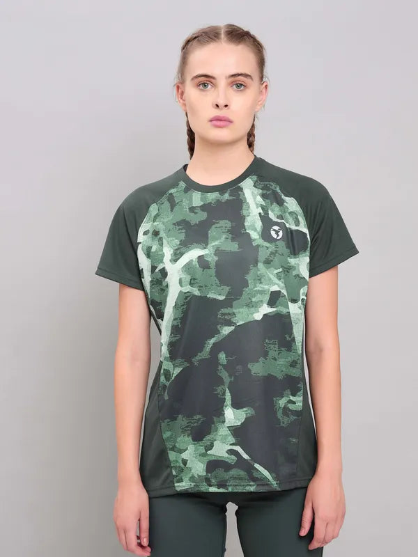 Women Abstract Print Slim Fit Crew Neck T-shirt with TECHNO COOL+