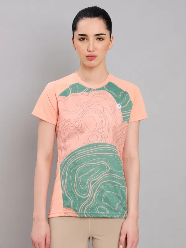 Women Abstract Print Slim Fit Crew Neck T-shirt with TECHNO COOL+