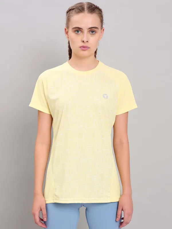 Women Abstract Print Slim Fit Crew Neck T-shirt with TECHNO COOL+