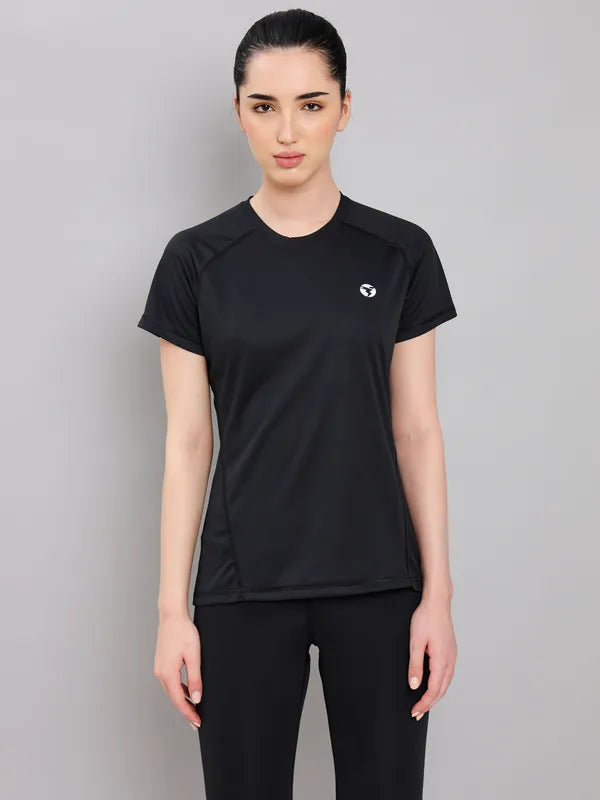 Women Solid Slim Fit Crew Neck T-shirt with TECHNO COOL+