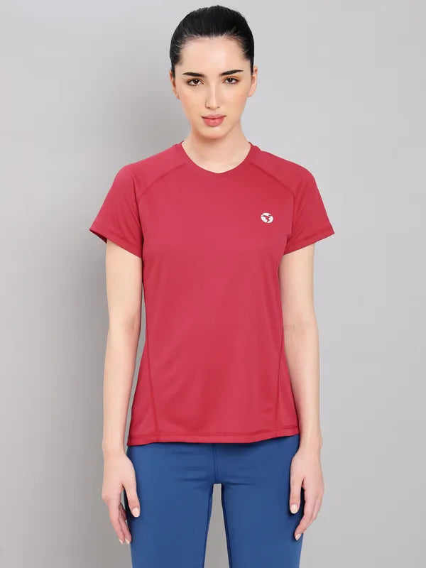 Women Solid Slim Fit Crew Neck T-shirt with TECHNO COOL+