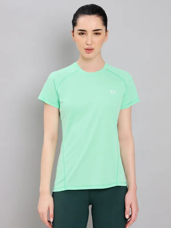 Women Solid Slim Fit Crew Neck T-shirt with TECHNO COOL+