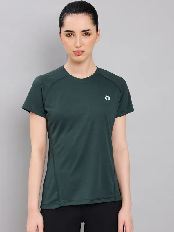 Women Solid Slim Fit Crew Neck T-shirt with TECHNO COOL+