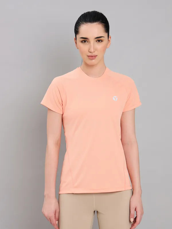 Women Solid Slim Fit Crew Neck T-shirt with TECHNO COOL+