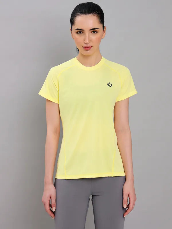 Women Solid Slim Fit Crew Neck T-shirt with TECHNO COOL+