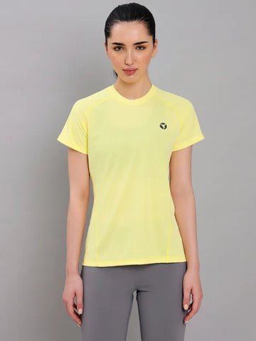 Women Solid Slim Fit Crew Neck T-shirt with TECHNO COOL+