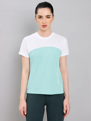 Women Colorblock Slim Fit Crew Neck T-shirt with TECHNO COOL+