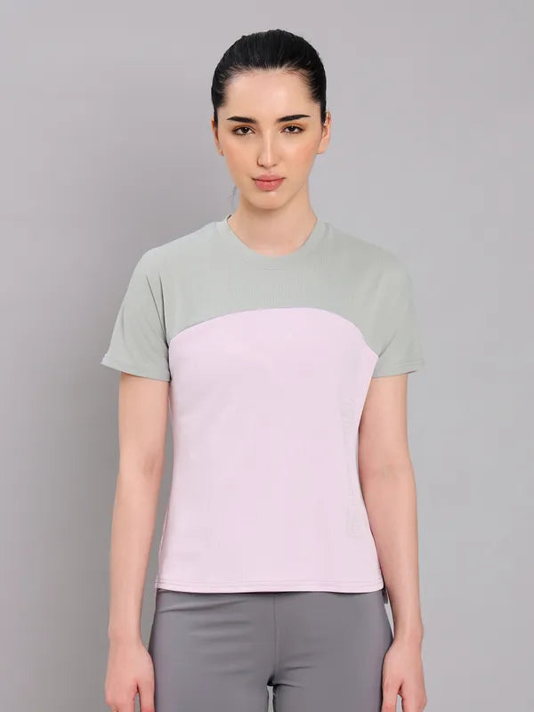 Women Colorblock Slim Fit Crew Neck T-shirt with TECHNO COOL+