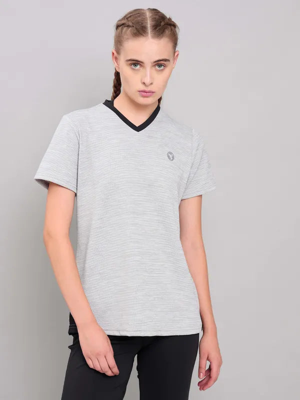 Women Solid Slim Fit V Neck T-shirt with DOUBLE COOL