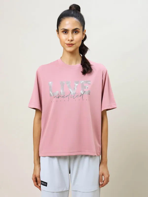 Women Printed Boxy Fit Crew Neck T-shirt with TECHNO COOL+