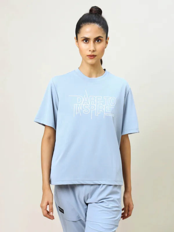 Women Printed Boxy Fit Crew Neck T-shirt with TECHNO COOL+