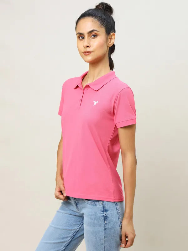 Women Solid Slim Fit Polo T-shirt with MATPIQ