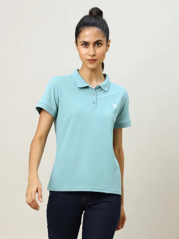 Women Solid Slim Fit Polo T-shirt with MATPIQ
