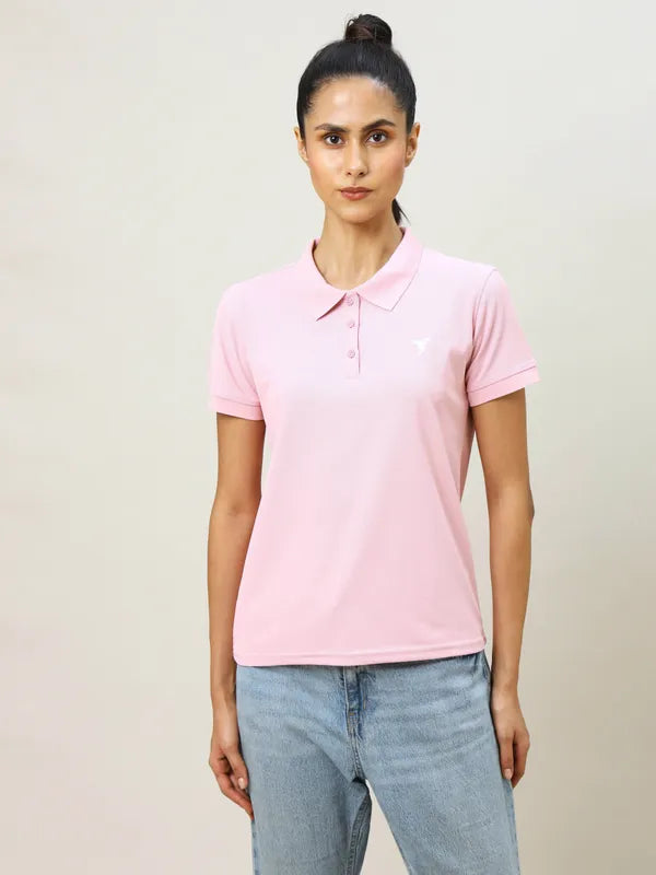 Women Solid Slim Fit Polo T-shirt with MATPIQ